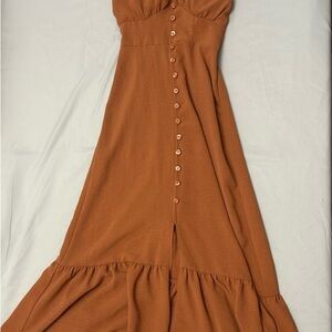 No Boundaries Rust Maxi Dress with Button Detail